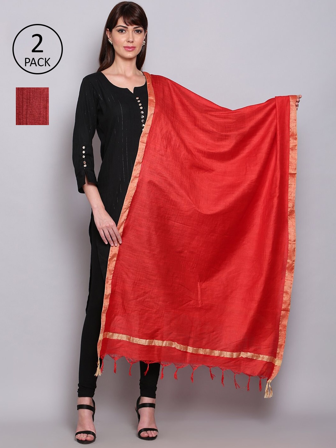 

Miaz Lifestyle Red Maroon & Gold-Toned Art Silk Dupatta