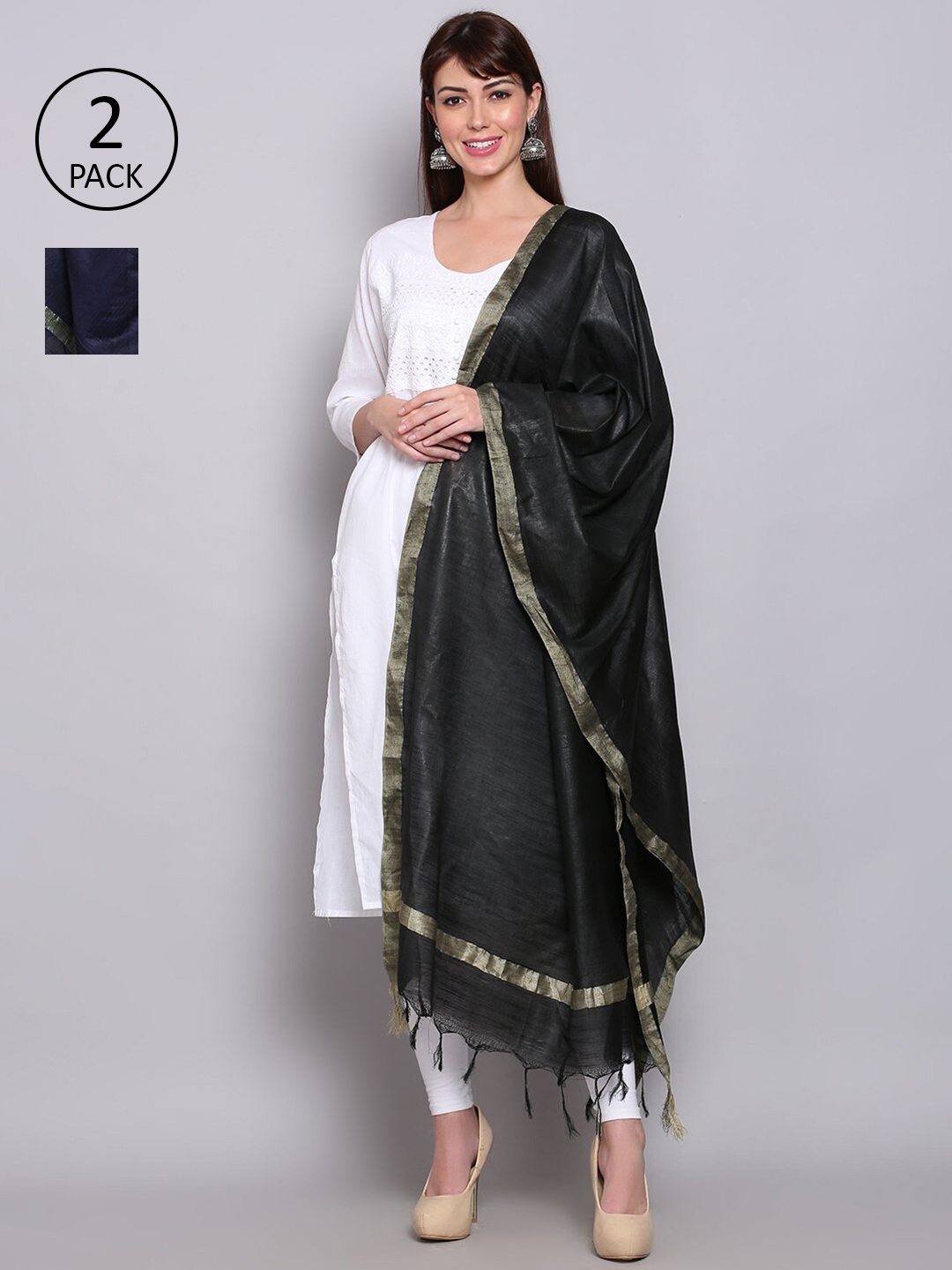 

Miaz Lifestyle Black & Navy Blue Art Silk Dupatta