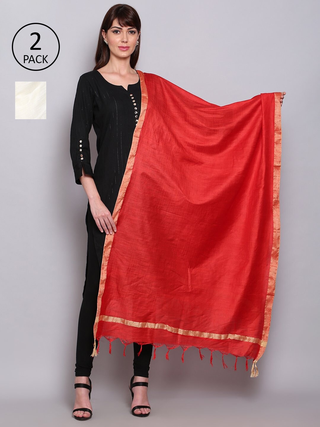 

Miaz Lifestyle Red & White Art Silk Dupatta