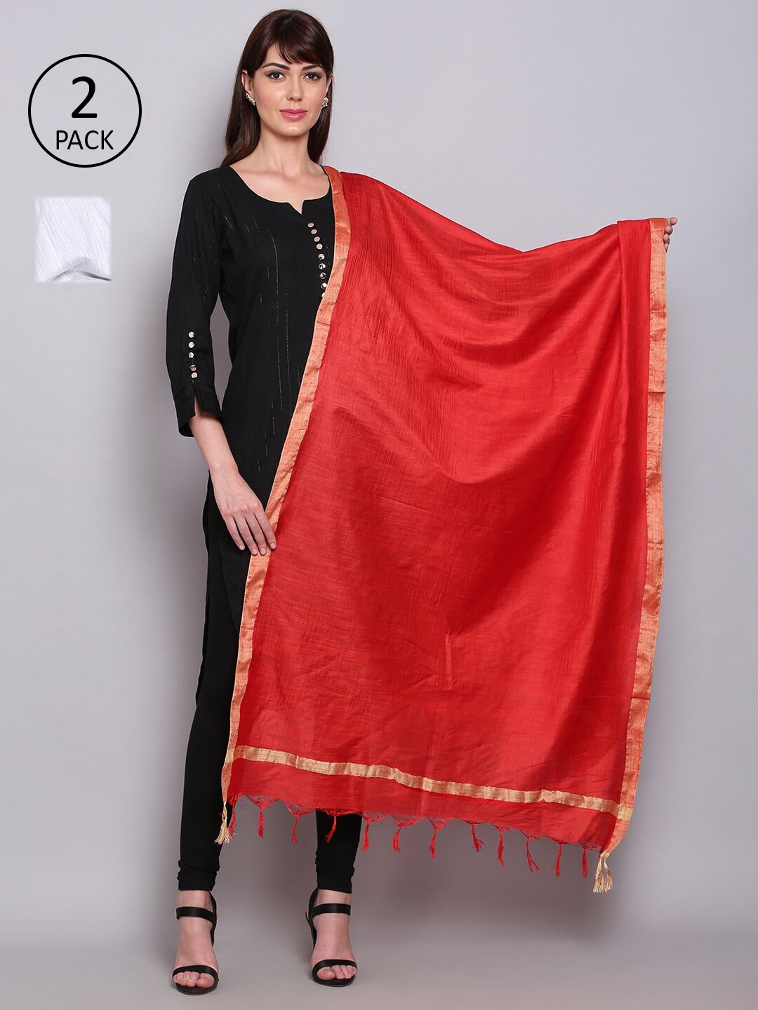 

Miaz Lifestyle Red & White Art Silk Dupatta