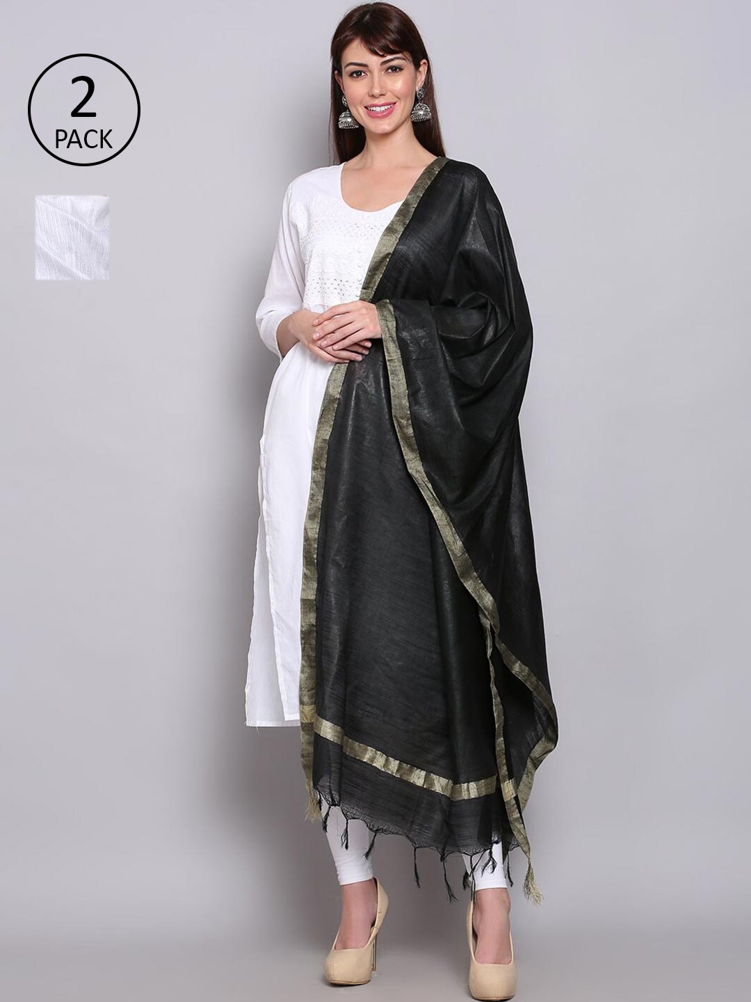 

Miaz Lifestyle White & Black Art Silk Dupatta