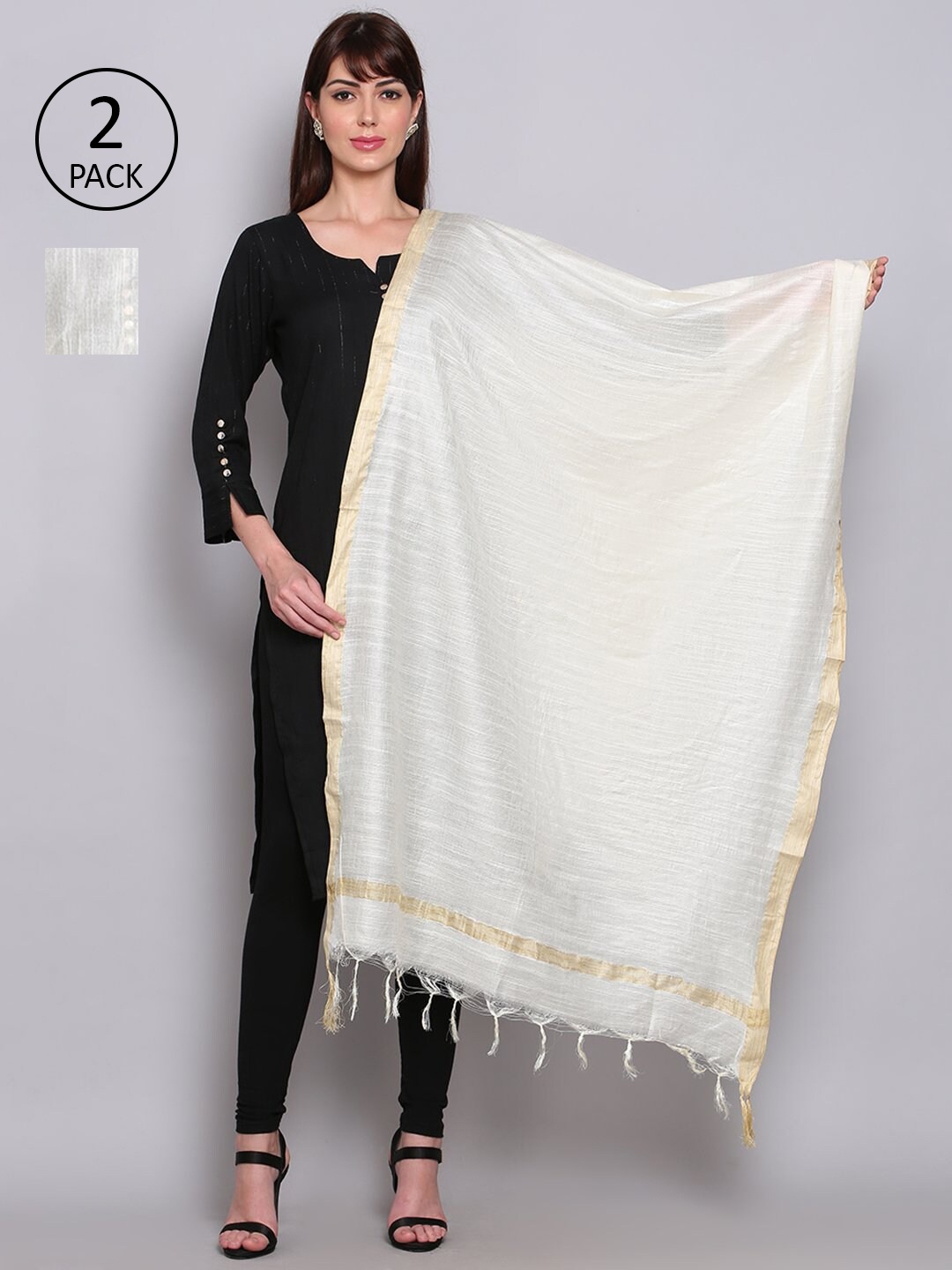 

Miaz Lifestyle White & Off white Gold-Toned Art Silk Dupatta