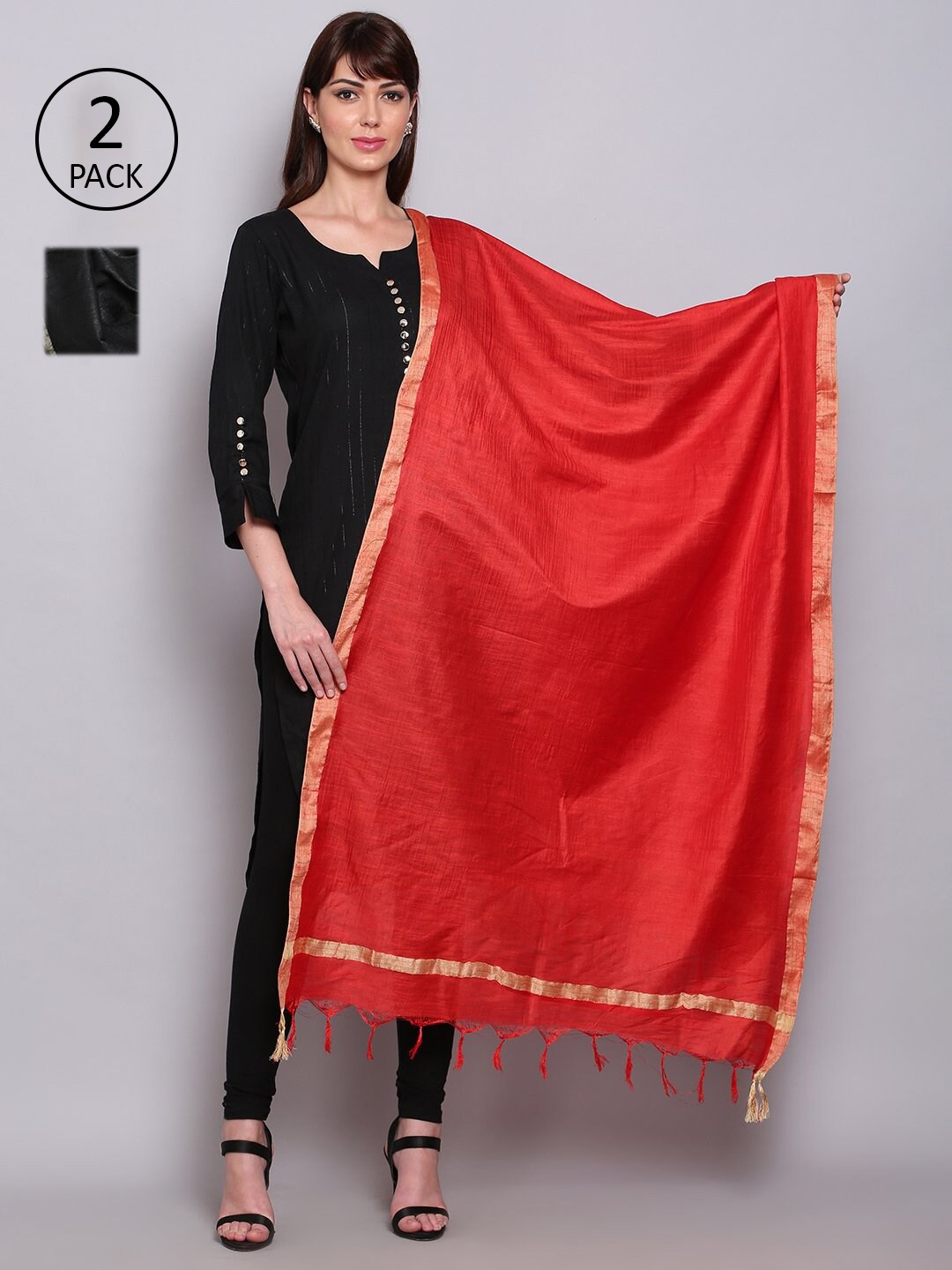 

Miaz Lifestyle Red & Black Gold-Toned Art Silk Dupatta