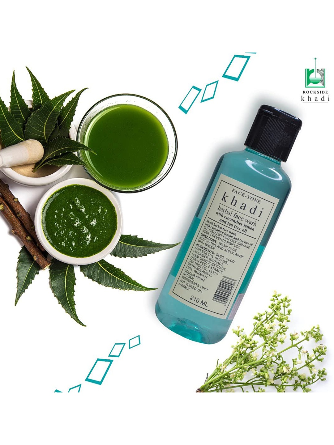

ROCKSIDE KHADI Pack Of 3 Herbal F.W. Cucumber Tea Tree & Lemon Face Wash, Blue
