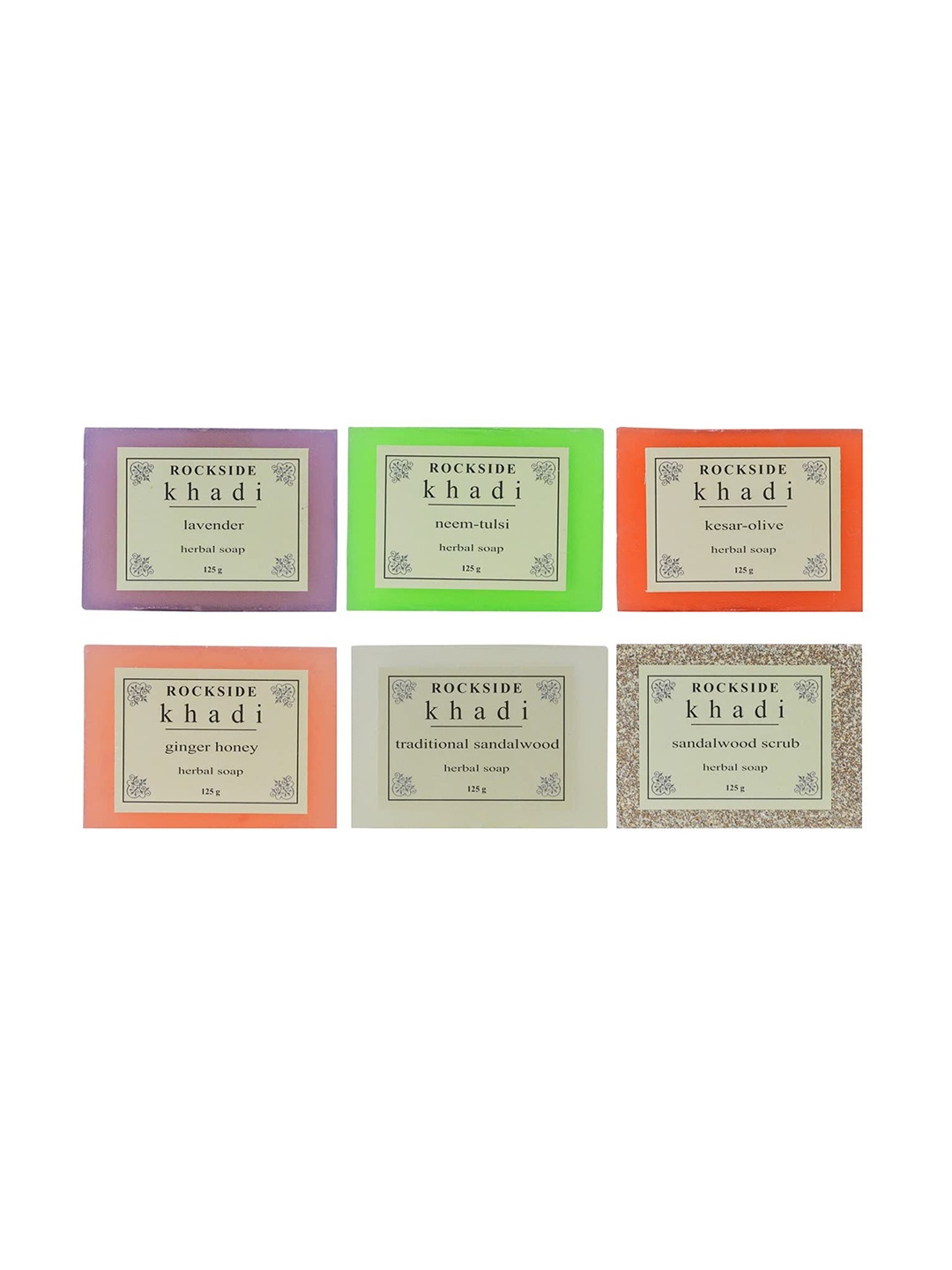 

ROCKSIDE KHADI Pack of 6 Assorted Collection of Herbal Soap 125 g Each, Green