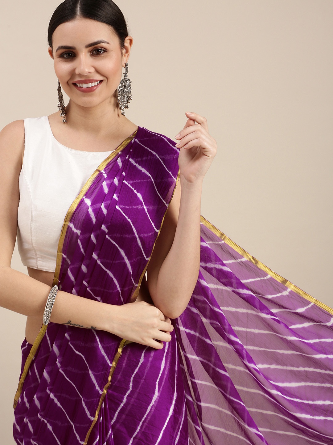

KALINI Magenta & White Leheriya Saree