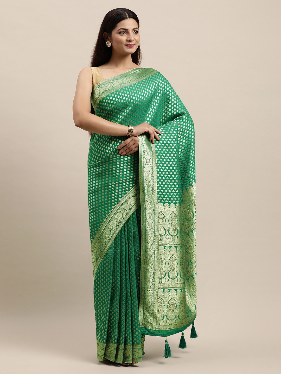 

MOHEY Green Ethnic Motifs Art Silk Saree