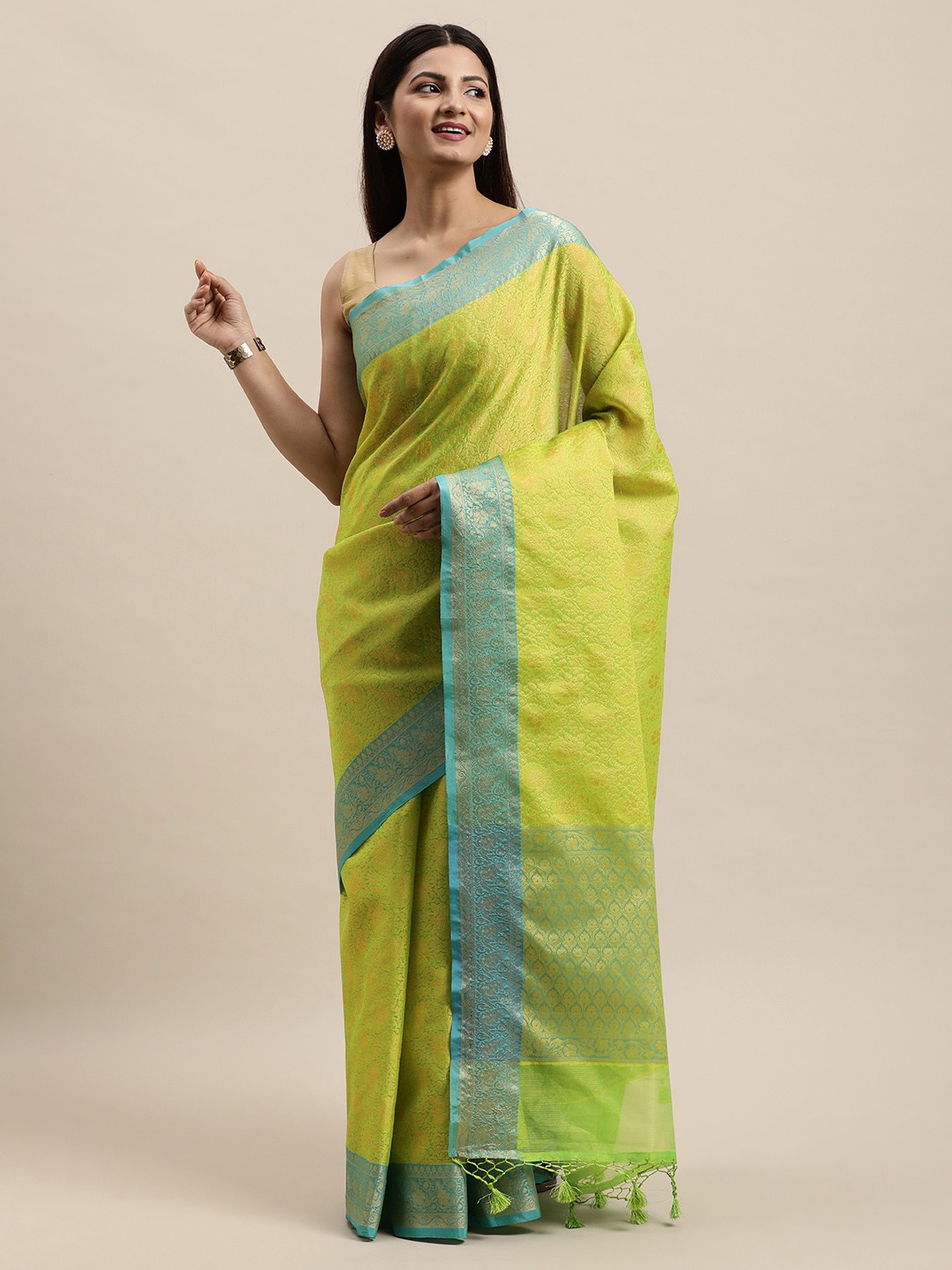 

MOHEY Green & Blue Ethnic Motifs Art Silk Saree