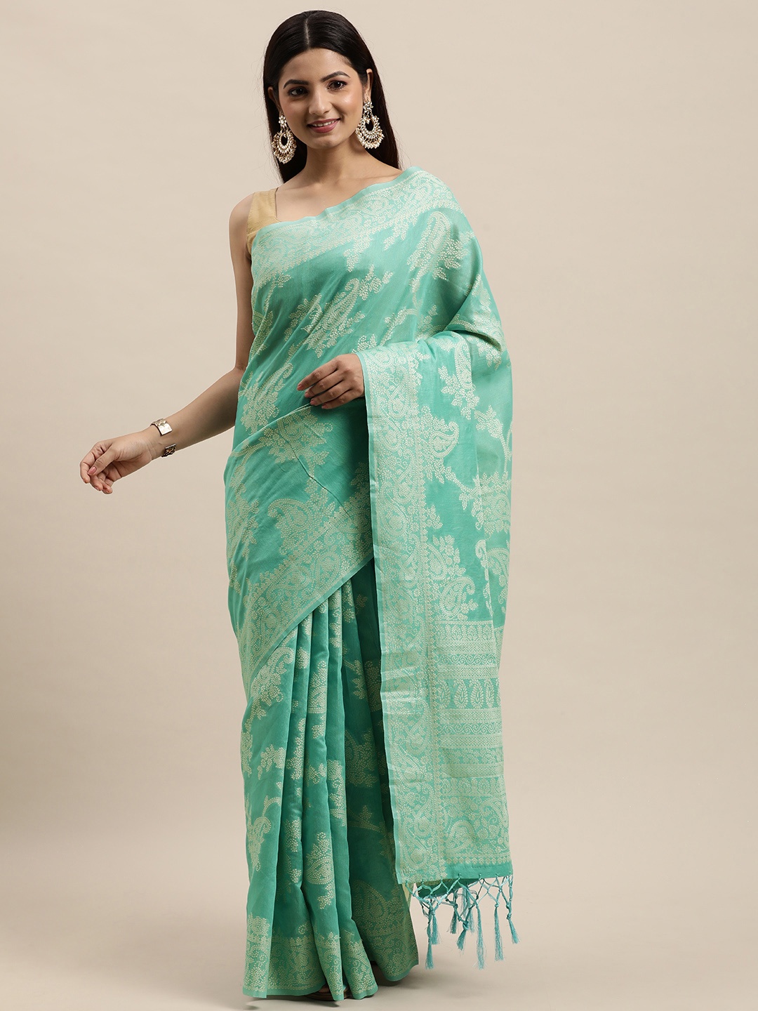 

MOHEY Blue Ethnic Motifs Saree