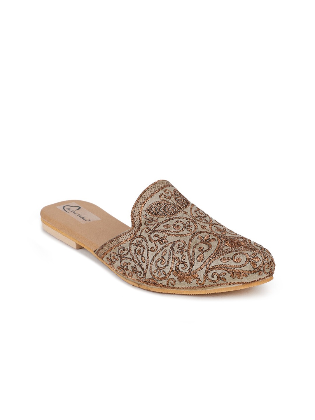 

The Desi Dulhan Women Grey Embroidered Leather Ethnic Mule Flat