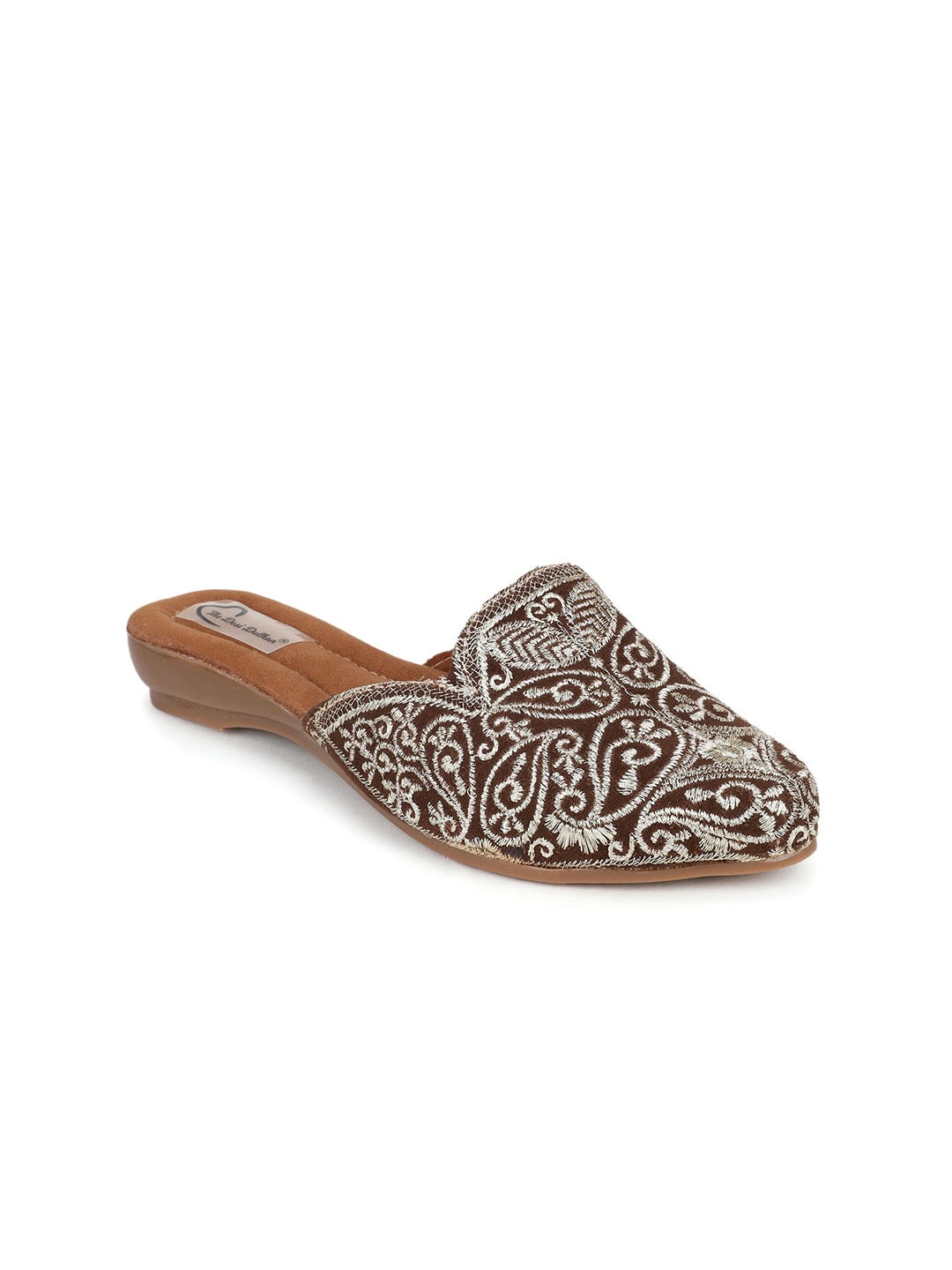 

The Desi Dulhan Women Brown Embellished Leather Ethnic Flats