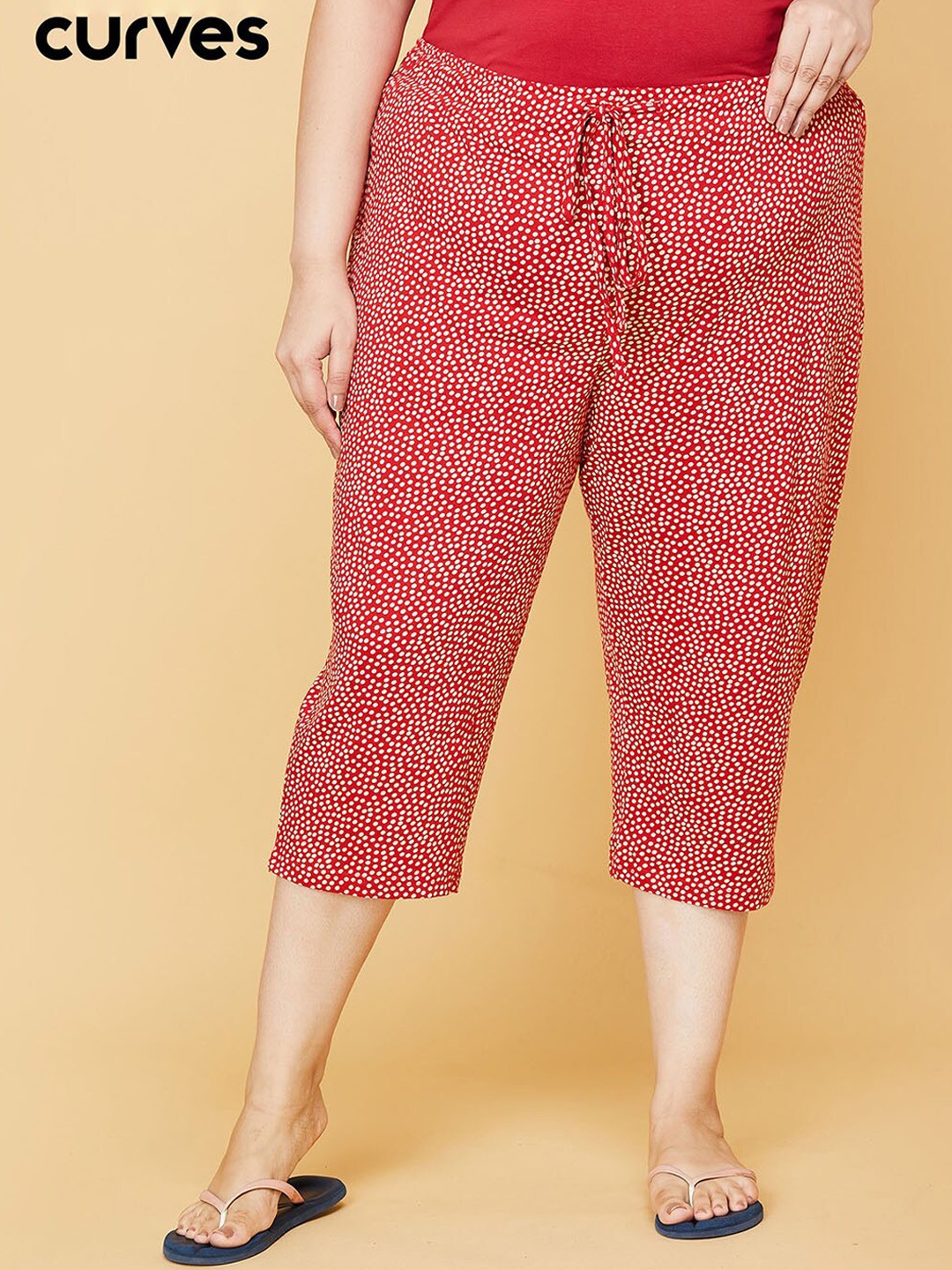 

max Women Plus Size Red Printed Cotton Plus Size Lounge Capris