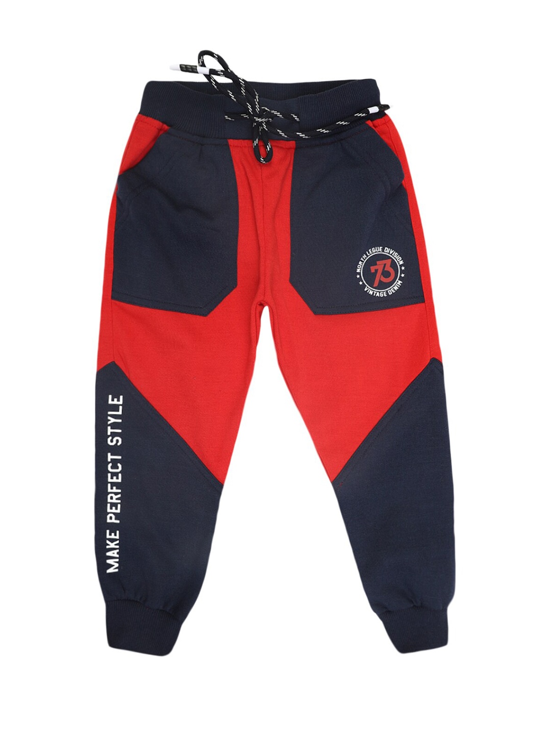 

V-Mart Boys Navy Blue & Red Colourblocked Fleece Lounge Joggers