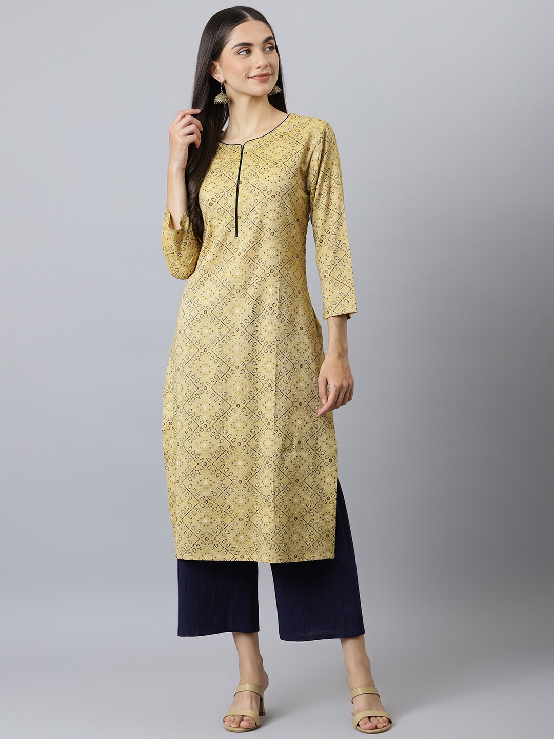 

Lagashi Women Yellow & Blue Geometric Printed Kurta