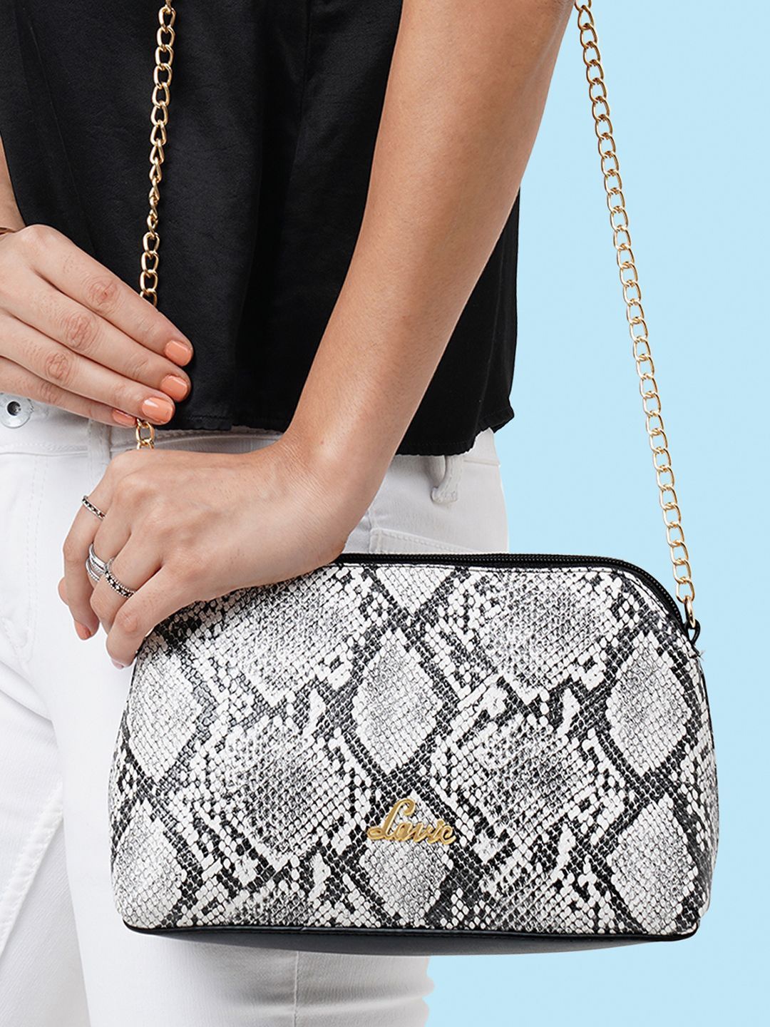 

Lavie Black Animal Textured Pyth Dome Structured Sling Bag