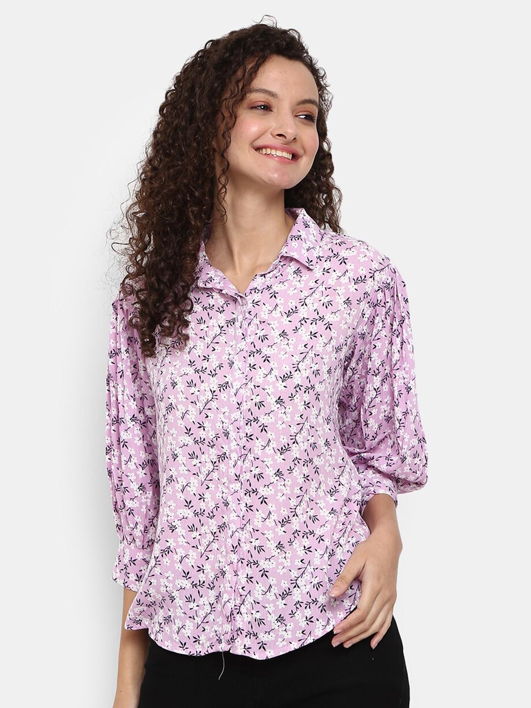 

V-Mart Purple Floral Print Shirt Style Top