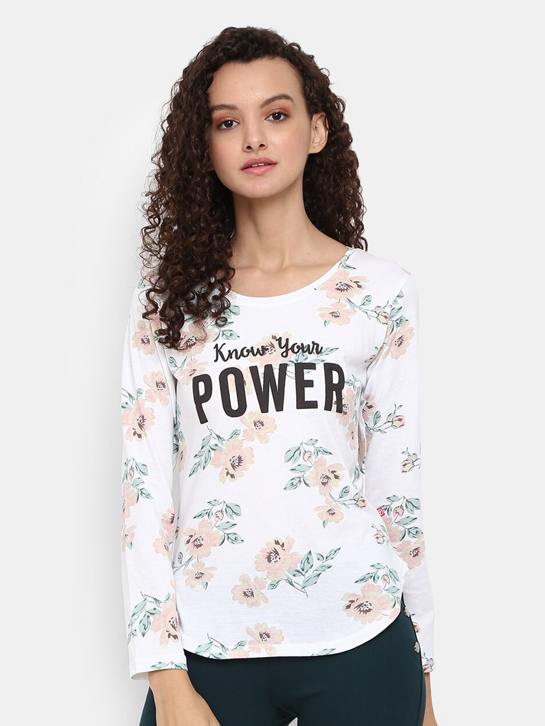 

V-Mart White Floral Print Top