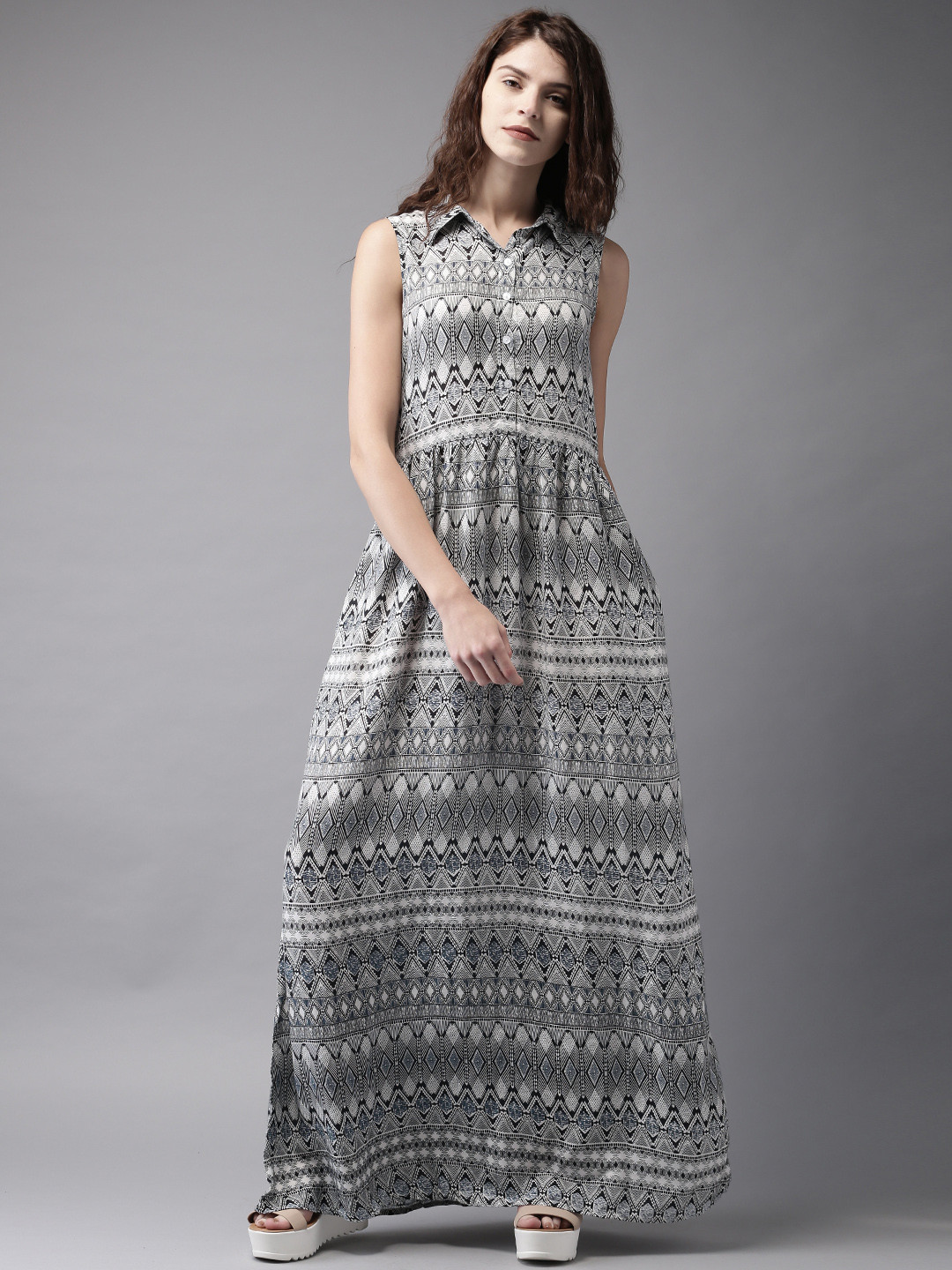 

Moda Rapido Women Off-White & Black Printed Maxi Dress