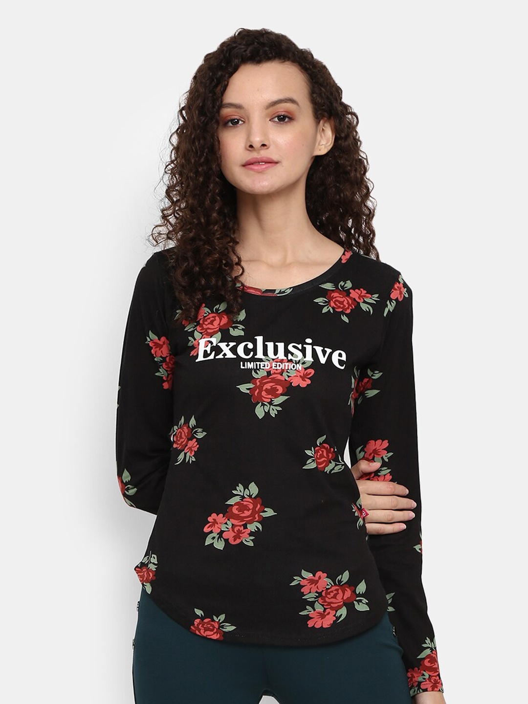 

V-Mart Black Floral Printed Pure Cotton Top