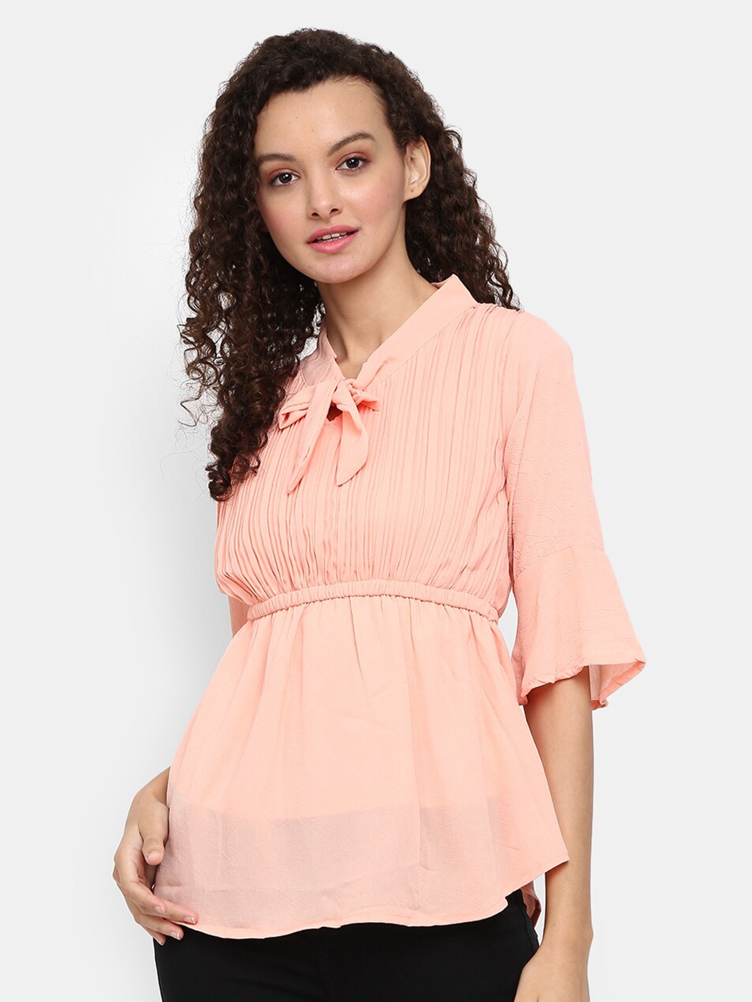 

V-Mart Women Peach-Coloured Tie-Up Neck Empire Top