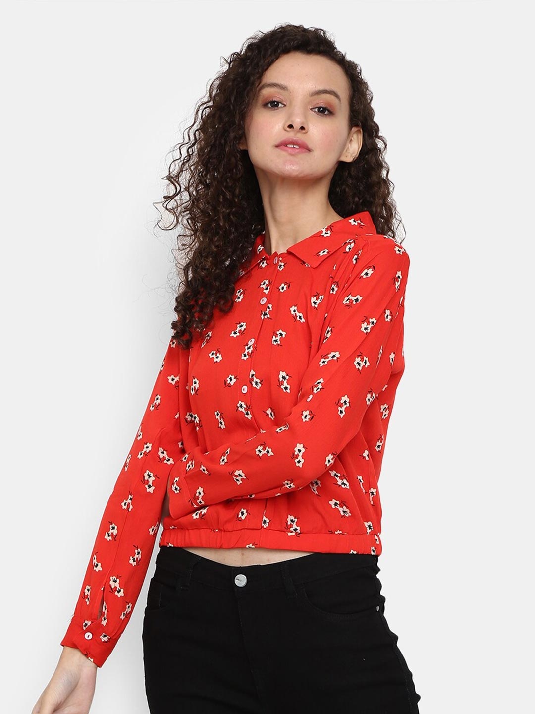 

V-Mart Women Red & Off White Floral Print Crop Top