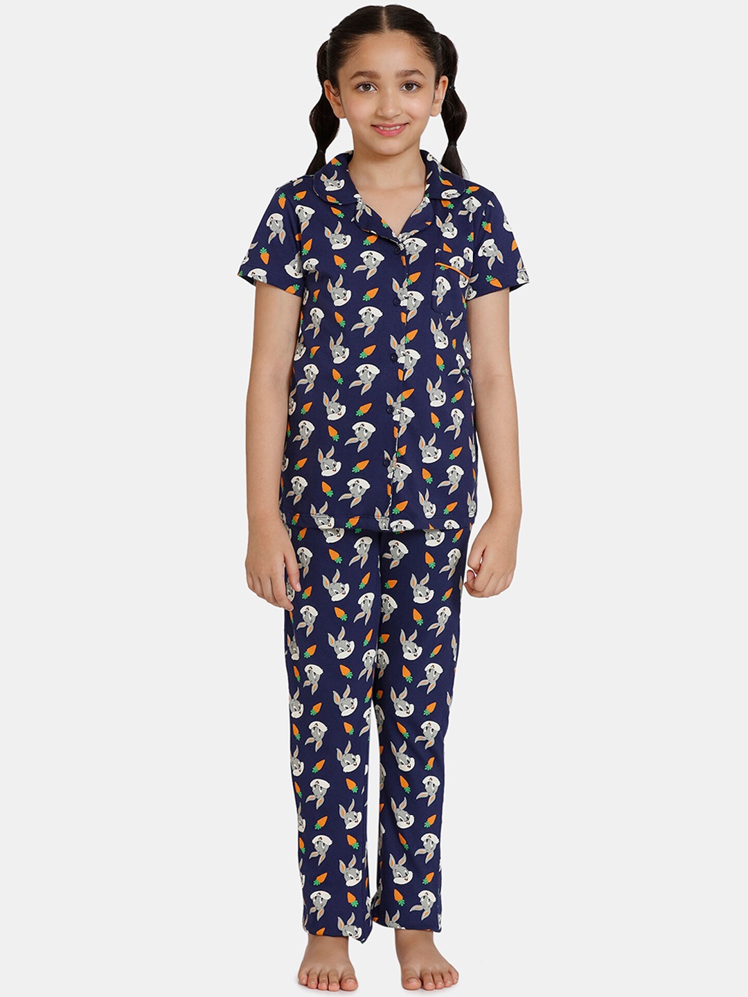 

Zivame Girls Blue & White Printed Night Suit