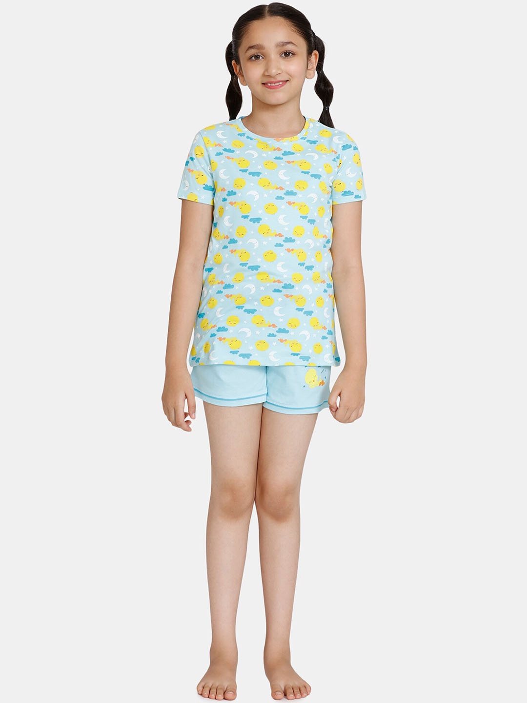 

Zivame Girls Blue & Green Printed Night Suit