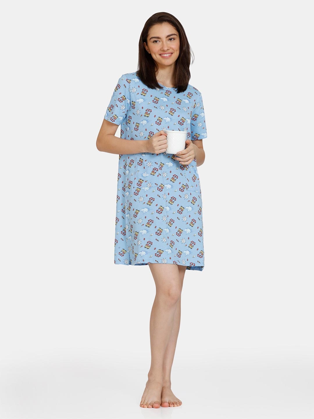 

Zivame Girls Blue Printed Nightdress