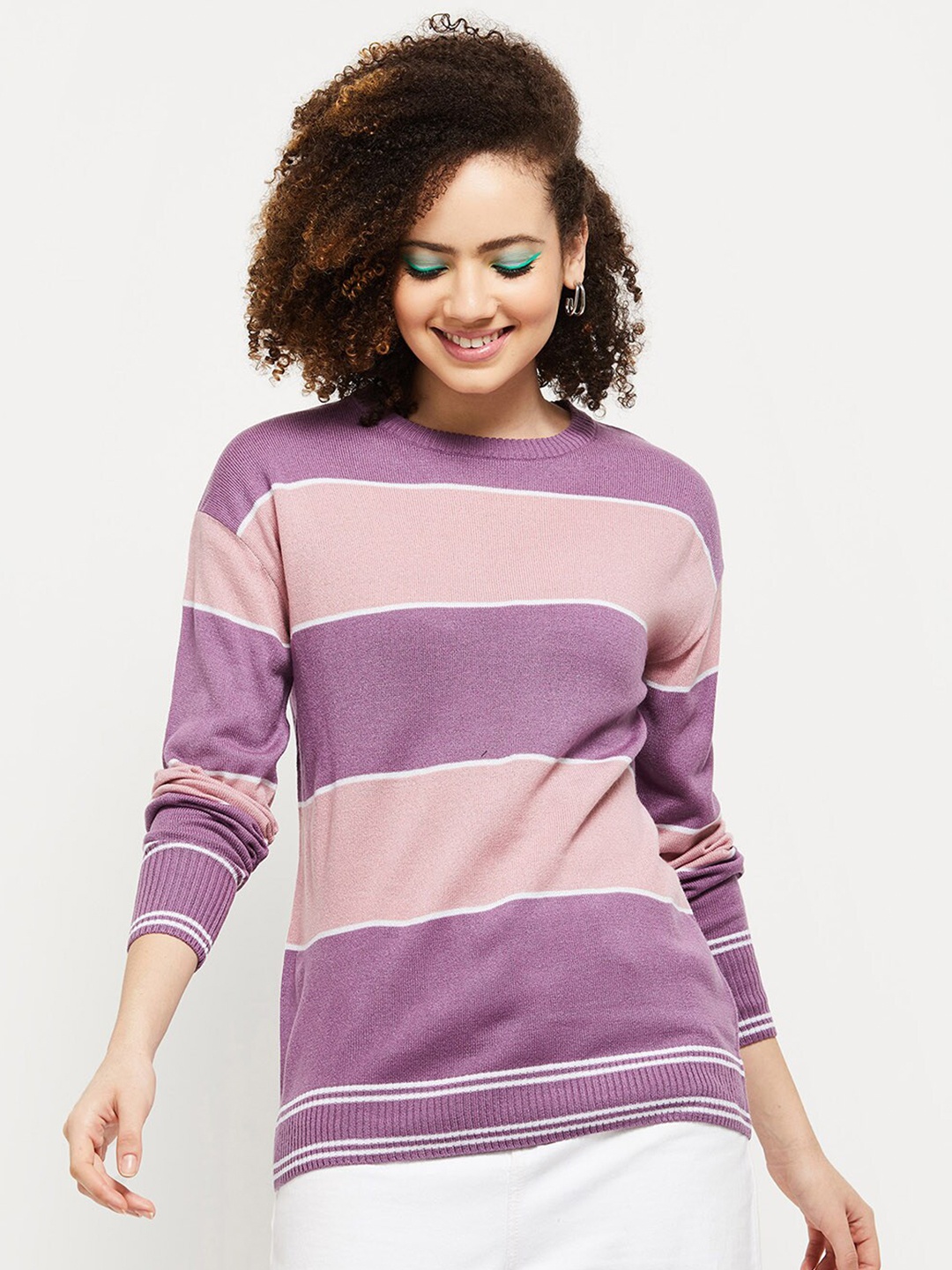

max Women Lavender & White Striped Pullover