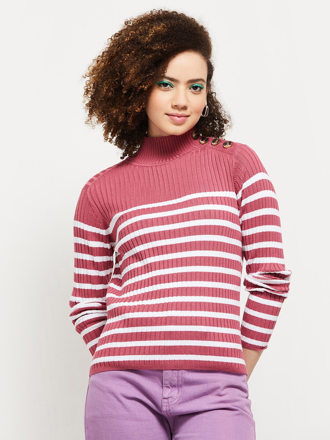 

max Women Pink & White Striped Pullover