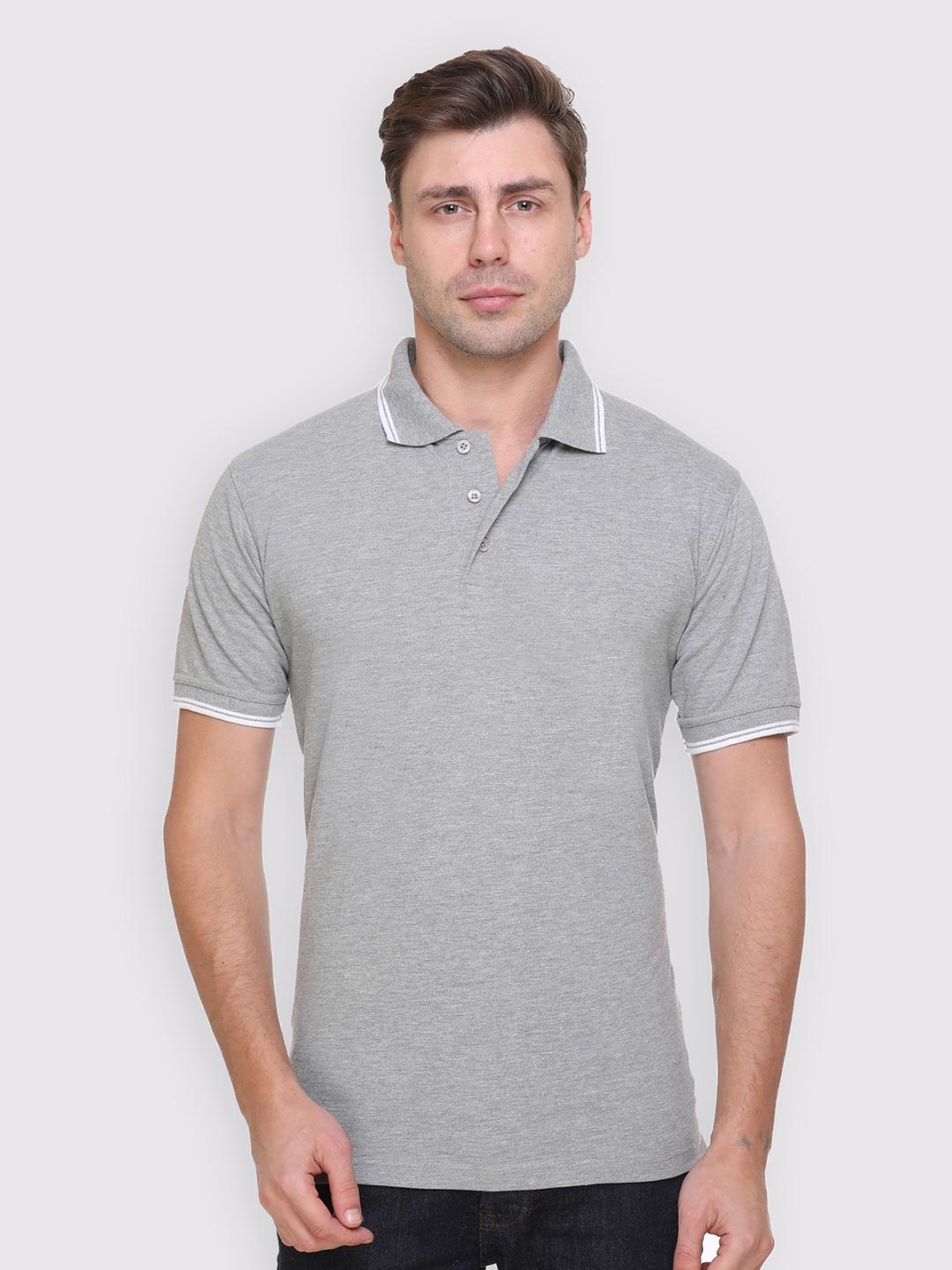 

Kanvin Men Grey Melange Polo Collar T-shirt