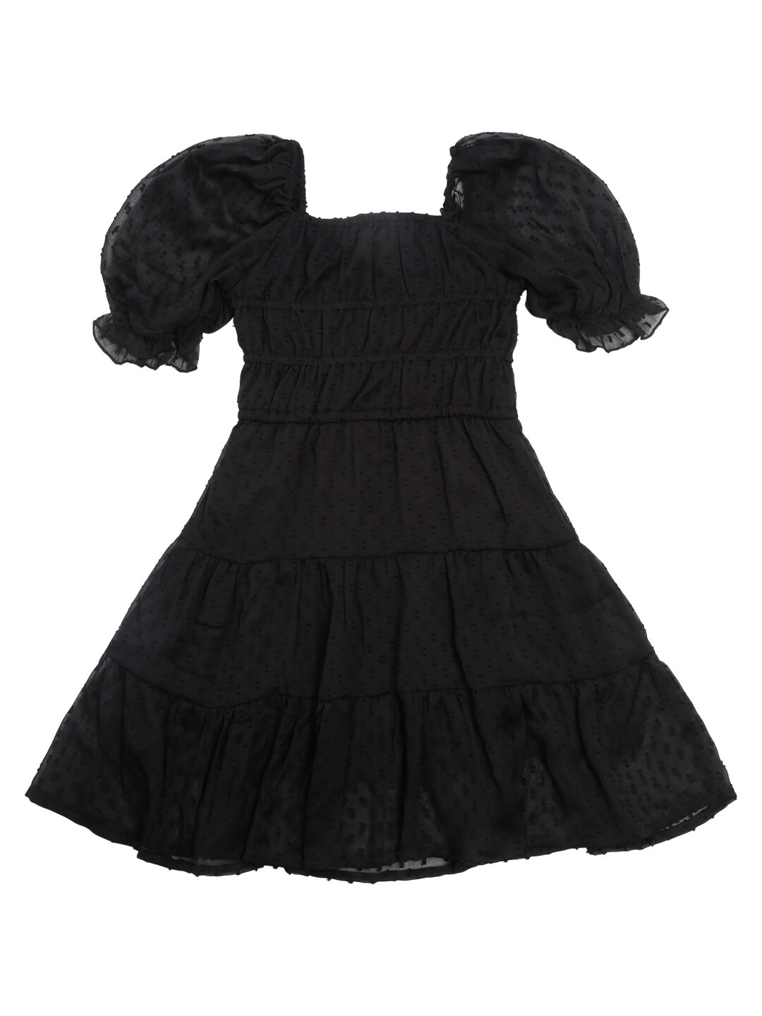 

NYNSH- PlusS Kids Girls Black Self-Design Fit and Flare Dress