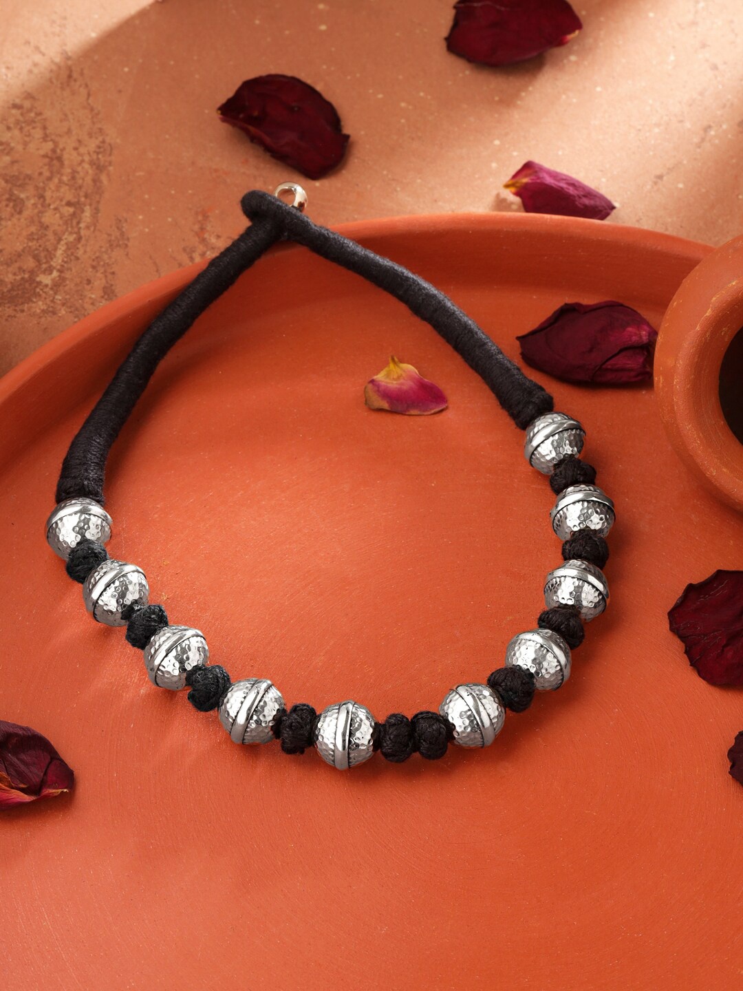 

Yellow Chimes Silver-Plated Beaded Oxidised Boho Vintage Necklace