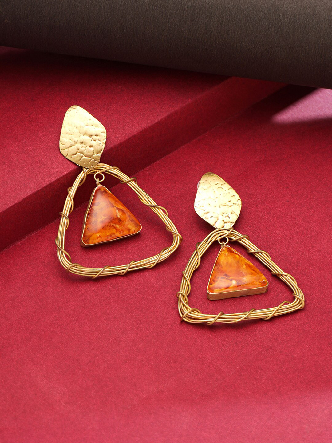 

Yellow Chimes Gold-Plated Orange Geometrical Shape Linked Dainty Earrings