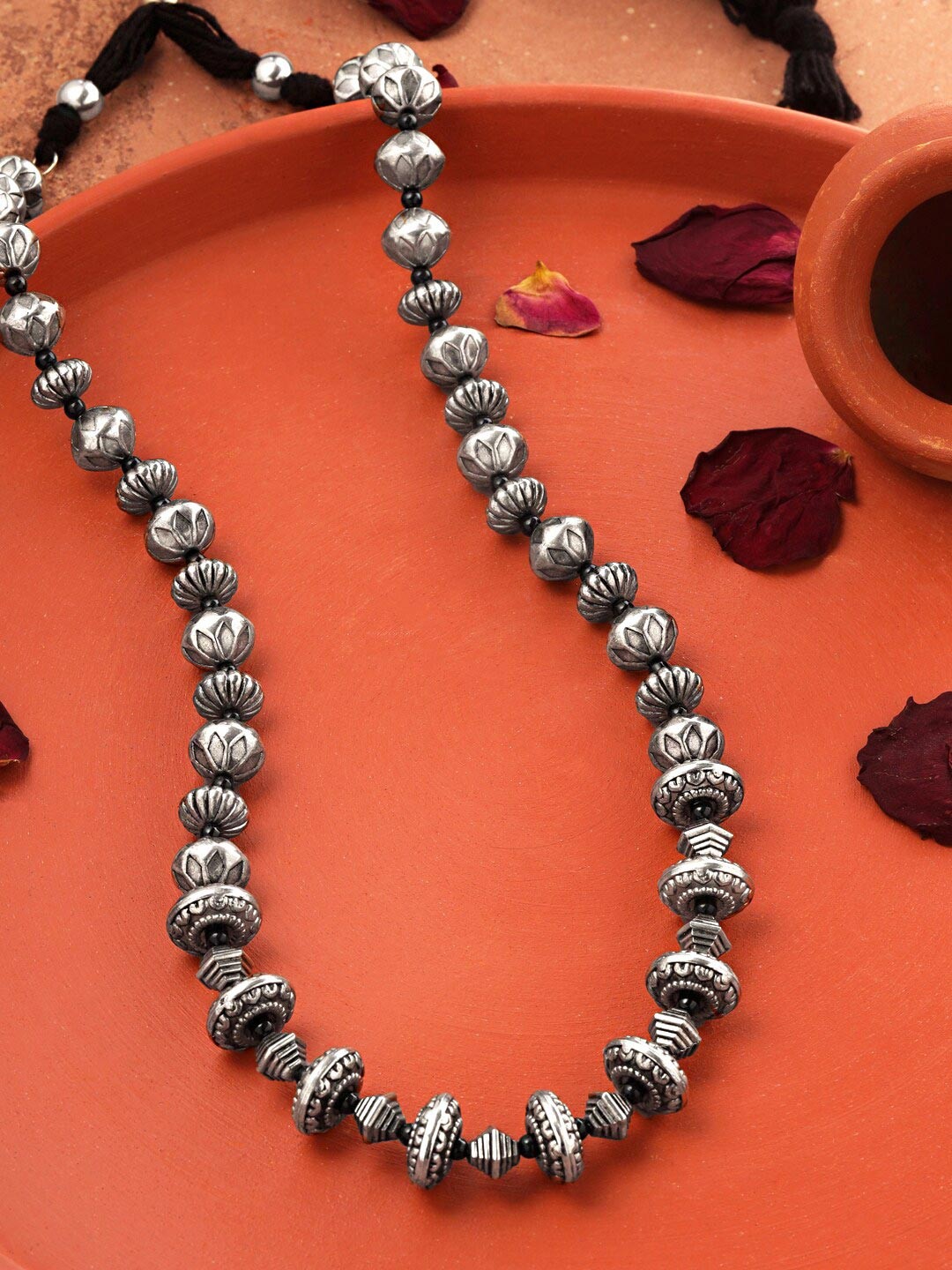 

Yellow Chimes Silver-Plated Oxidised Beads Long Adjustable Vintage Boho Necklace