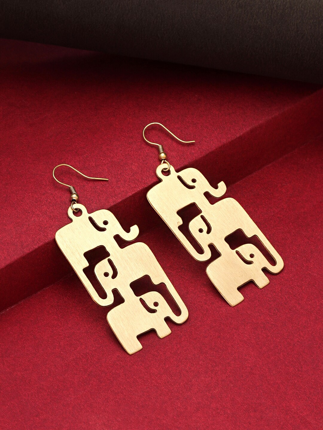 

Yellow Chimes Gold-Toned Elephant Designed Decorative Drop Earrings