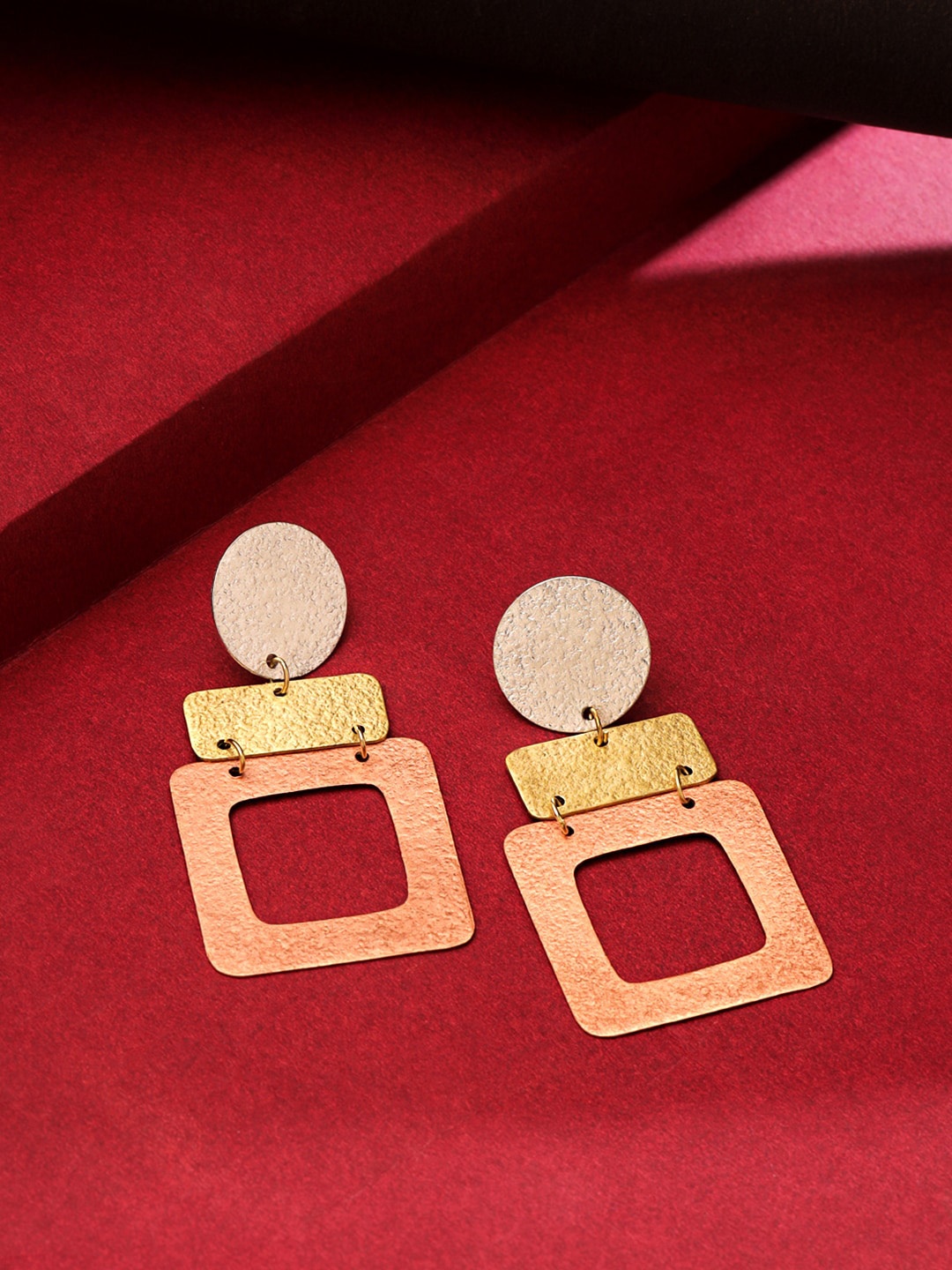 

Yellow Chimes Rose Gold Geometrical Shape Drop Dangler Earrings