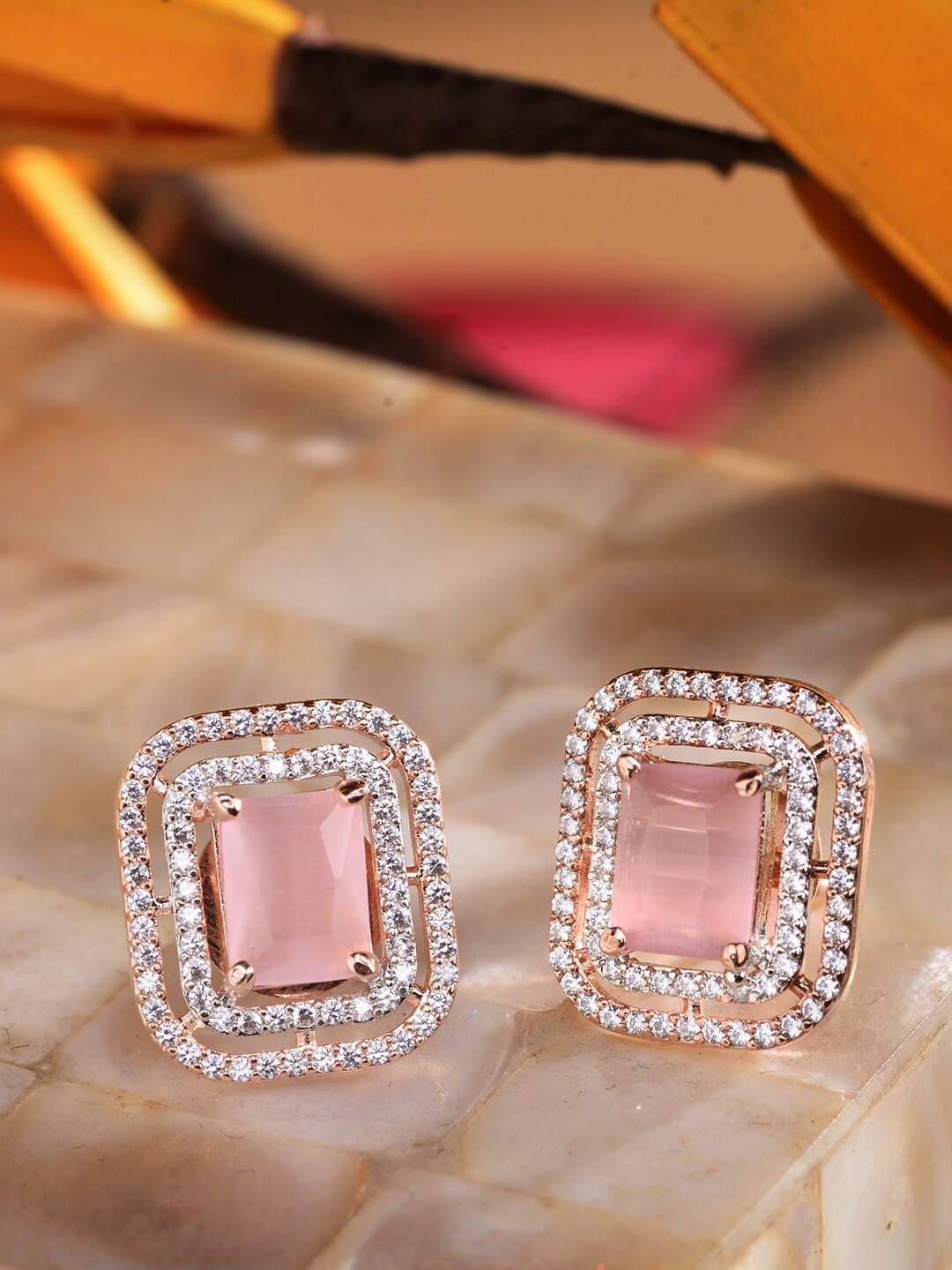 

Saraf RS Jewellery Women Pink Square Studs Earrings