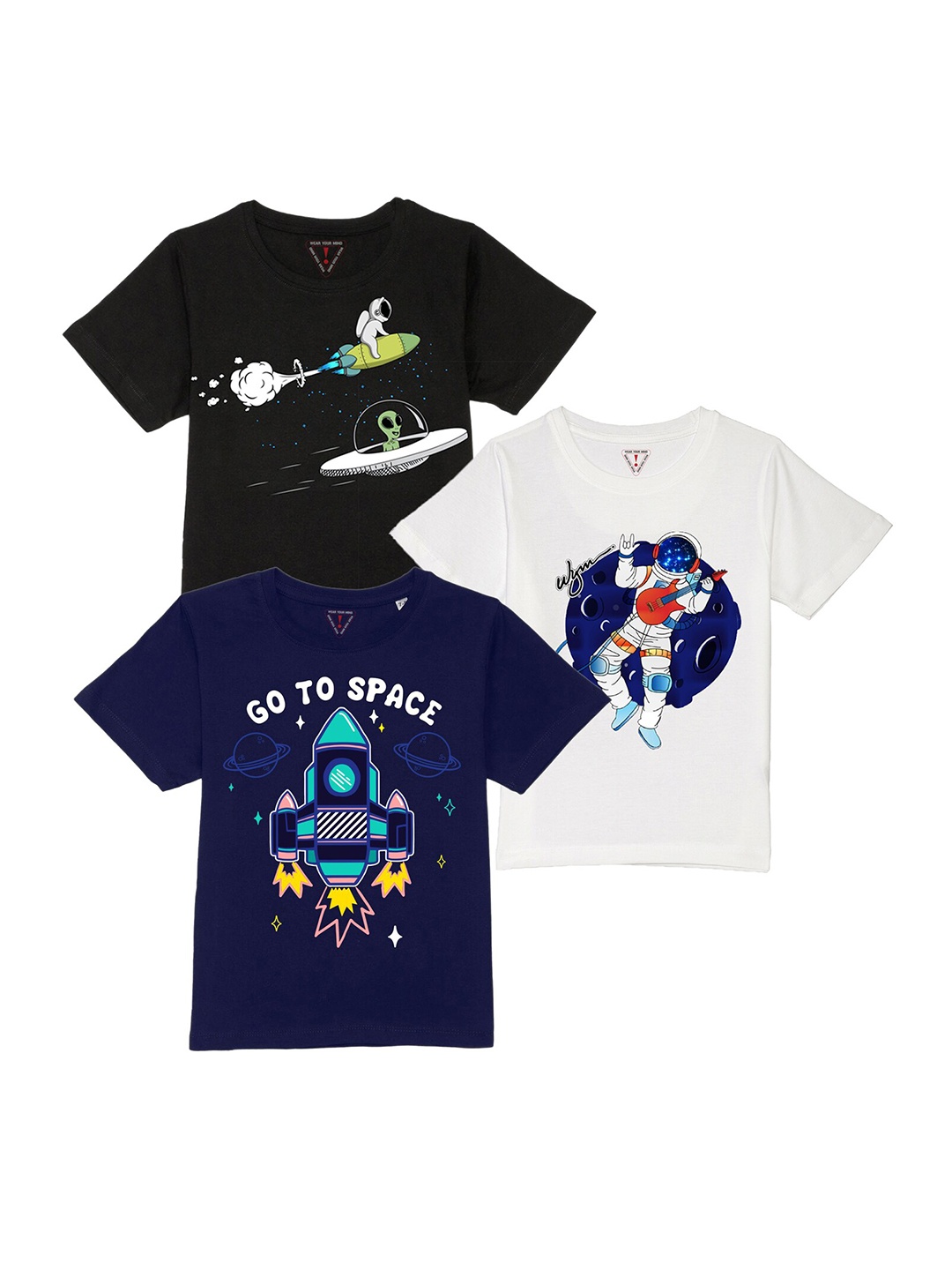 

Wear Your Mind Boys Black & Navy Blue Pack of 3 Printed T-shirt