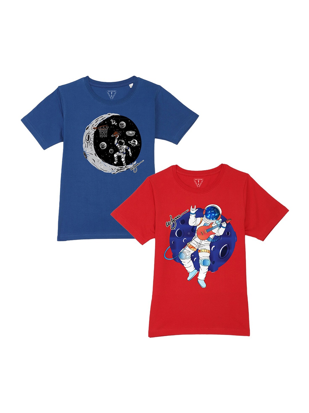 

Wear Your Mind Boys Pack of 2 Blue Printed Cotton T-shirt