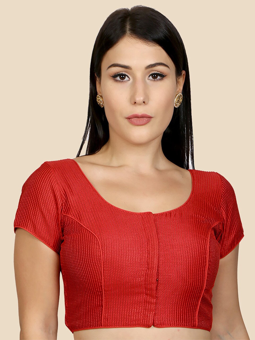 

neckbook Women Red Princess Cut Padded Readymade Saree Blouse