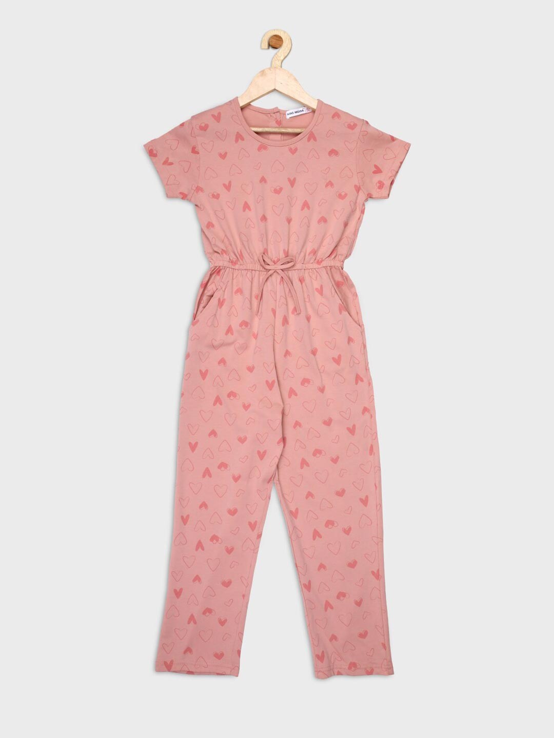

Nins Moda Girls Peach-Coloured Printed Basic Jumpsuit