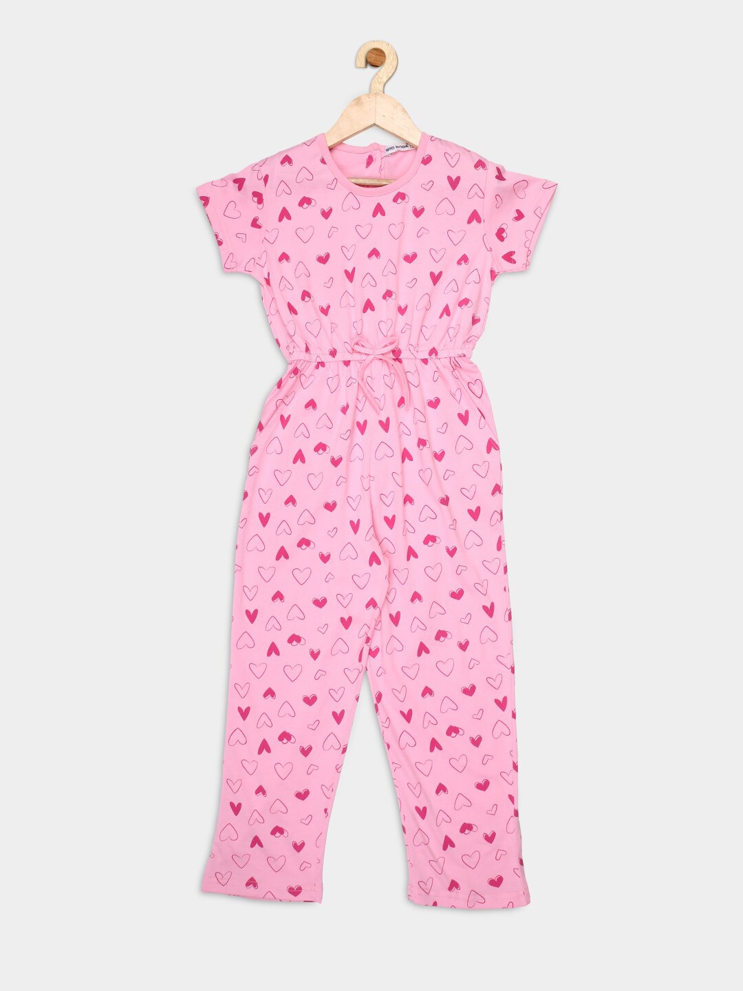 

Nins Moda Girls Pink & Red Printed Basic Jumpsuit