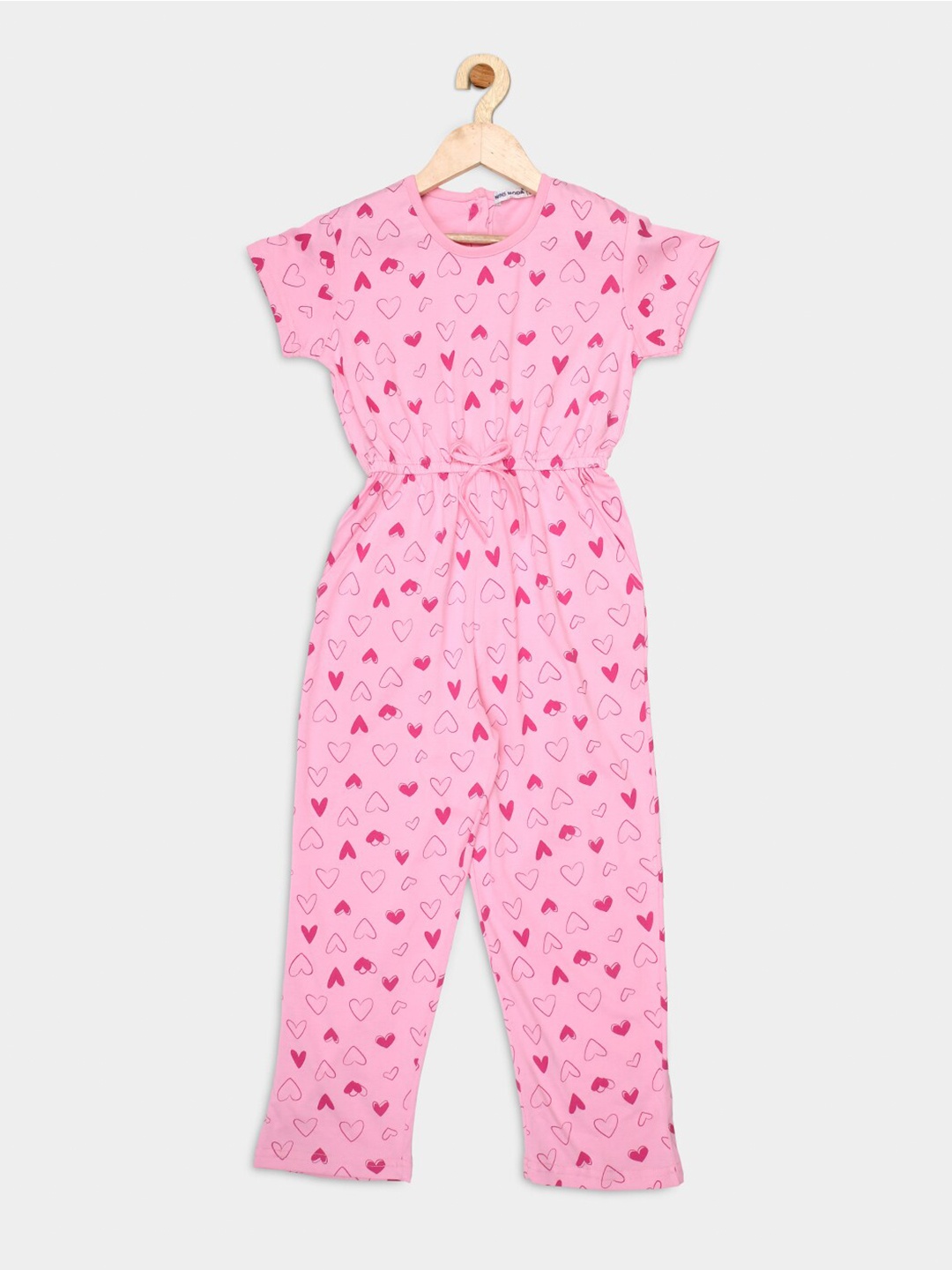 

Nins Moda Girls Pink & Red Printed Basic Jumpsuit