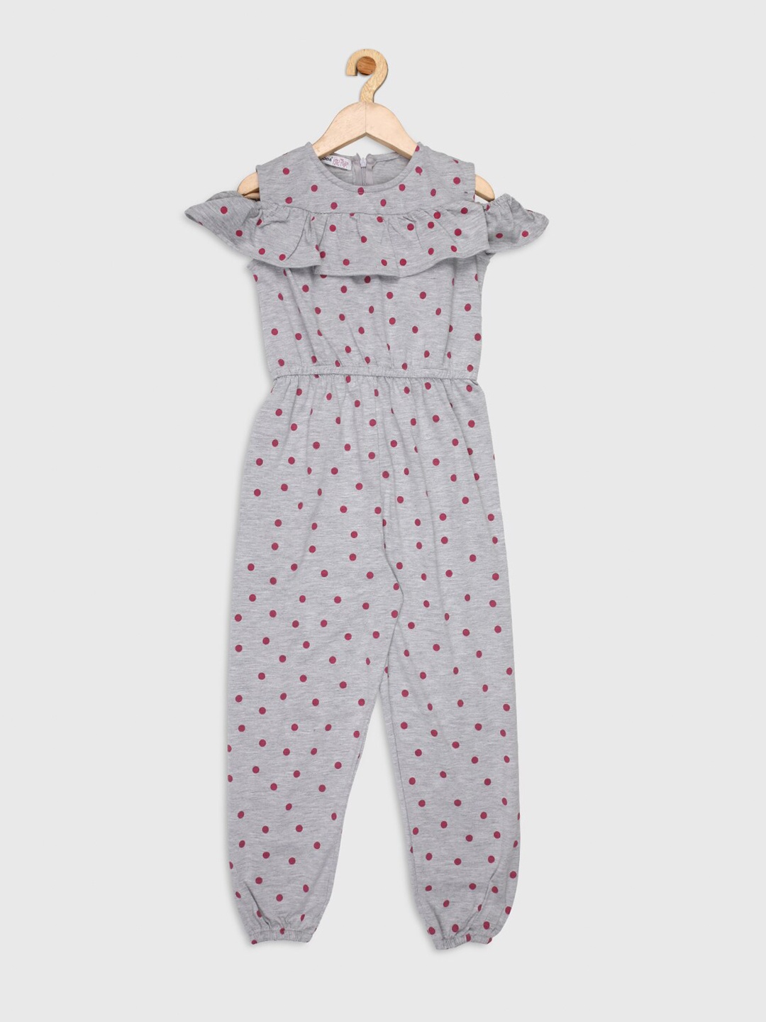 

Nins Moda Girls Grey & Maroon Printed Basic Jumpsuit