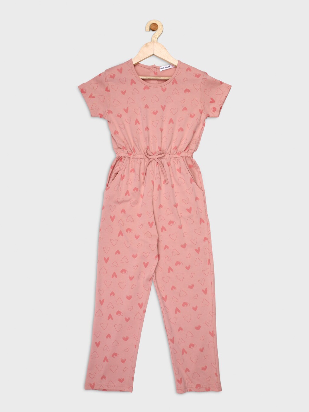 

Nins Moda Girls Peach-Coloured & Red Printed Basic Jumpsuit