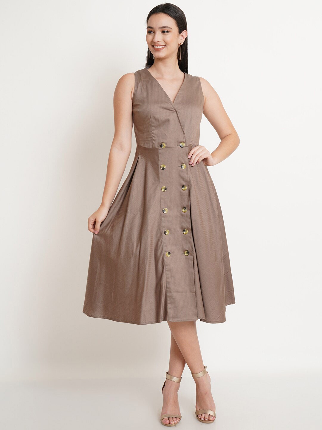 

Purple State Women Brown Solid Wrap Dress
