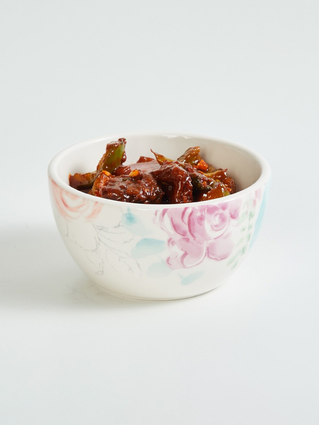 

Home Centre Moksha-Liberty White & Pink Dishwasher Safe Printed Stoneware Glossy Bowls