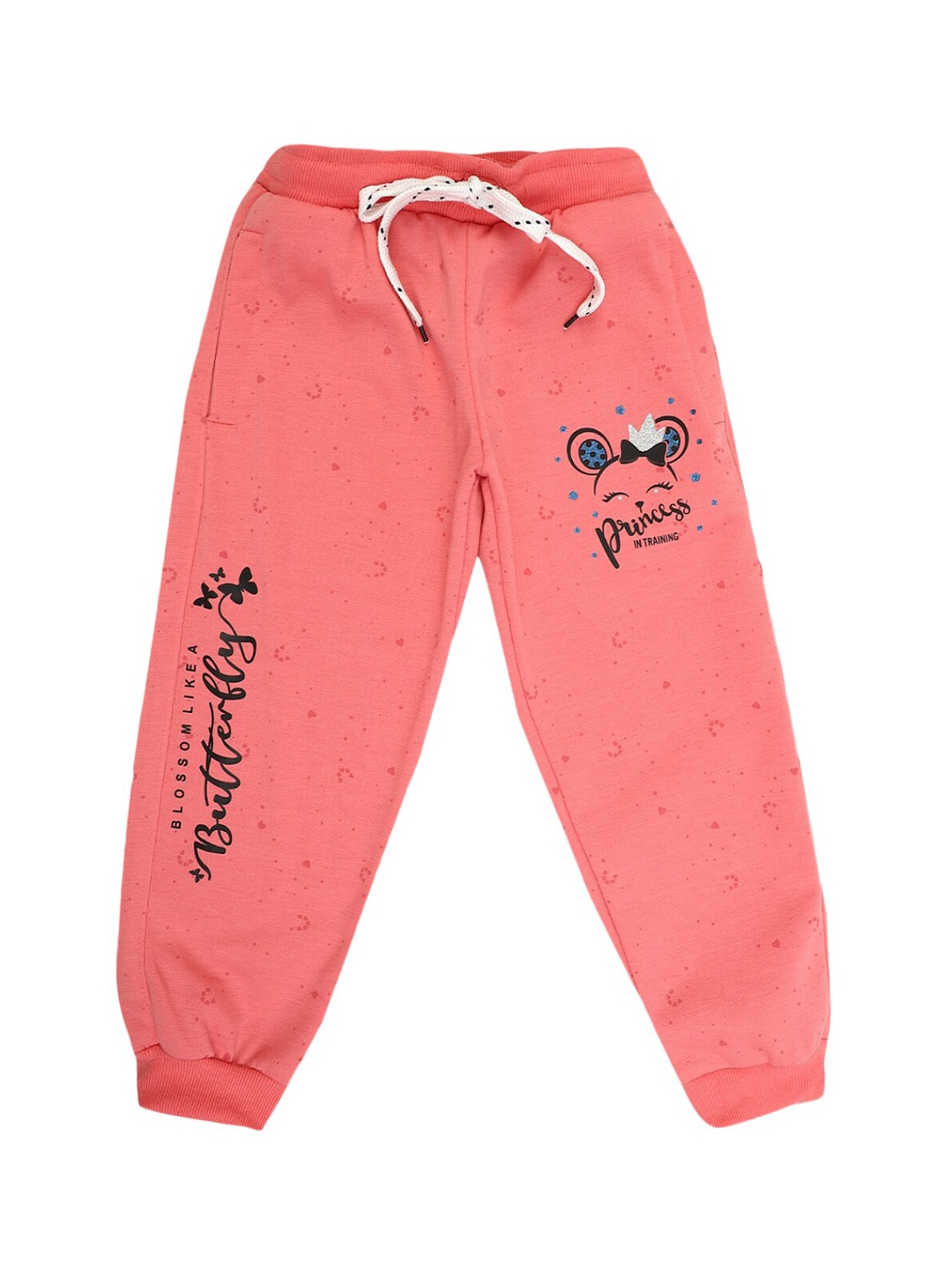 

V-Mart Girls Pink Printed Cotton Fleece Joggers