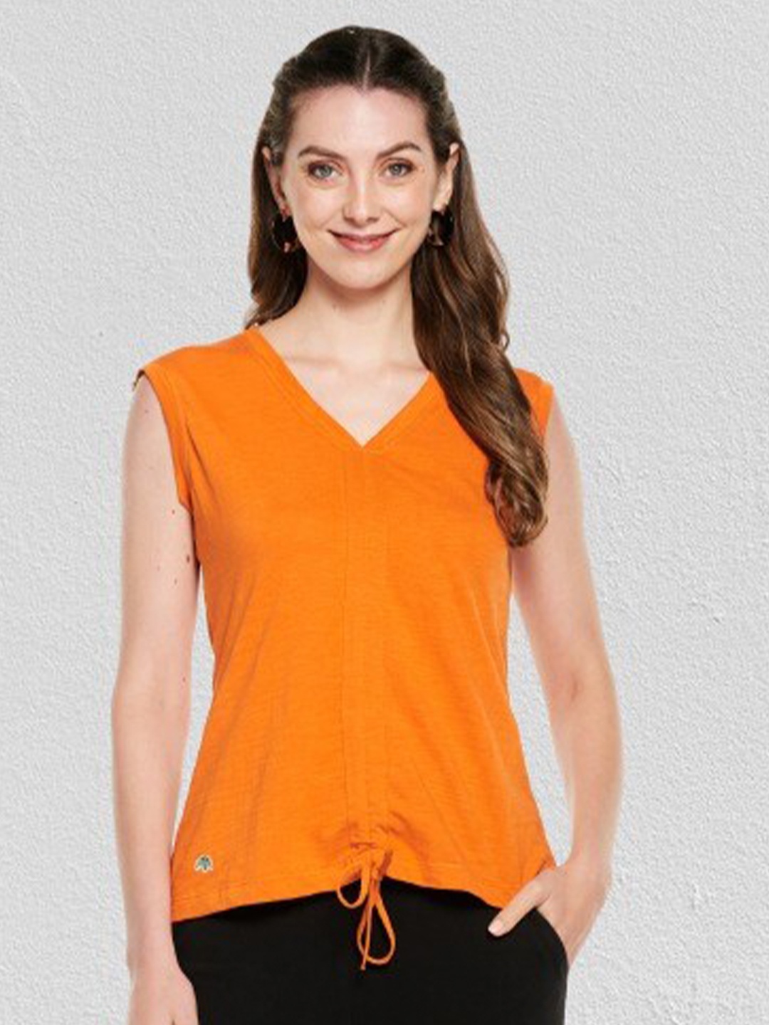 

UNMADE Women Orange Sleeveless Tie-Up Top